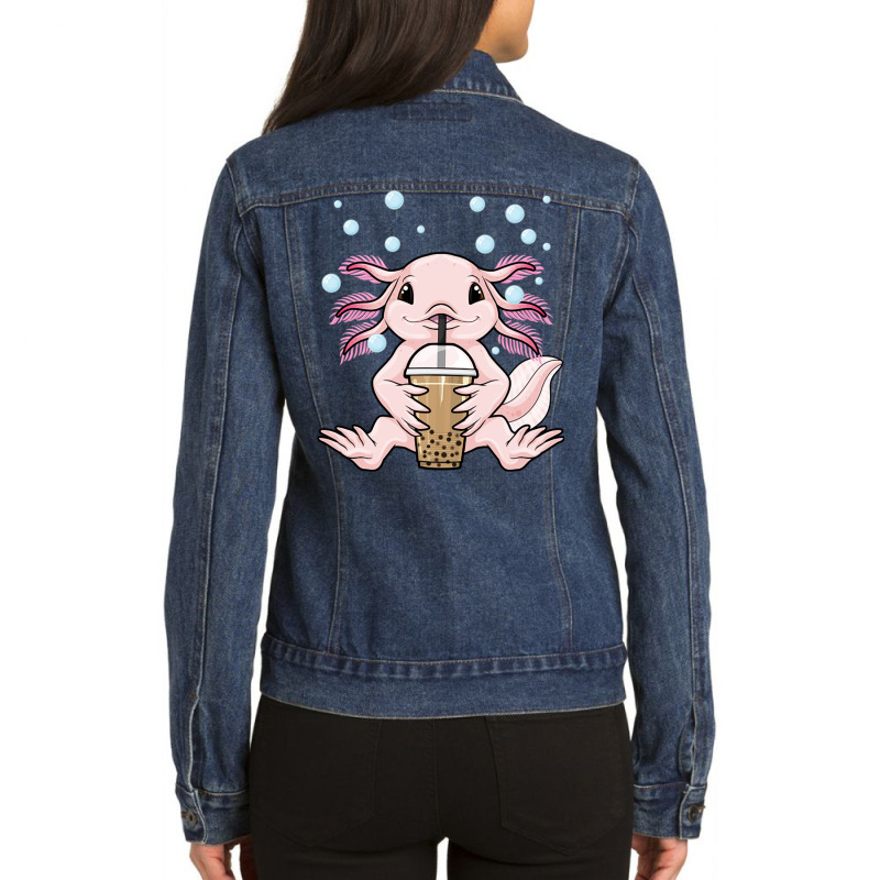 Axolotl Bubble Tea Kawaii Axolotl Milk Tea Boba Te Ladies Denim Jacket by Ziz | Artistshot