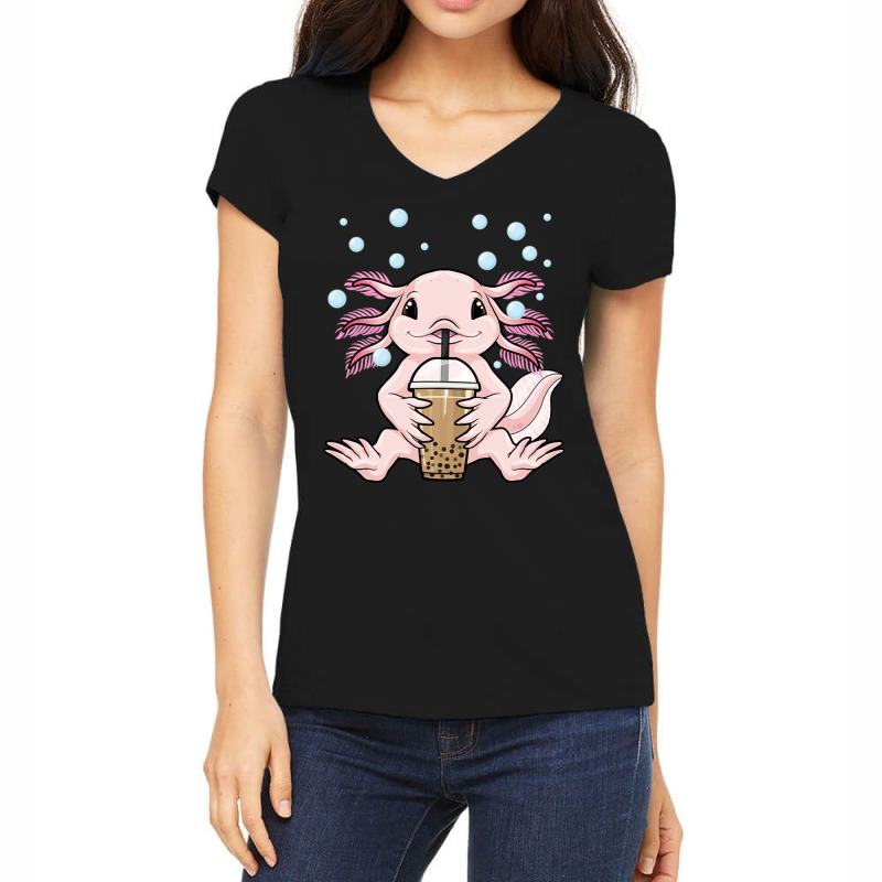 Axolotl Bubble Tea Kawaii Axolotl Milk Tea Boba Te Women's V-Neck T-Shirt by Ziz | Artistshot