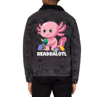 Axolotl Book Reading Bookworm Readsalotl Mexican S Unisex Sherpa-lined Denim Jacket | Artistshot