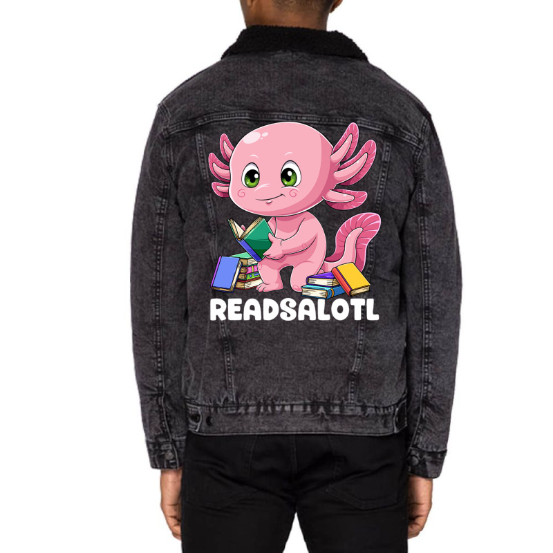 Axolotl Book Reading Bookworm Readsalotl Mexican S Unisex Sherpa-lined Denim Jacket | Artistshot