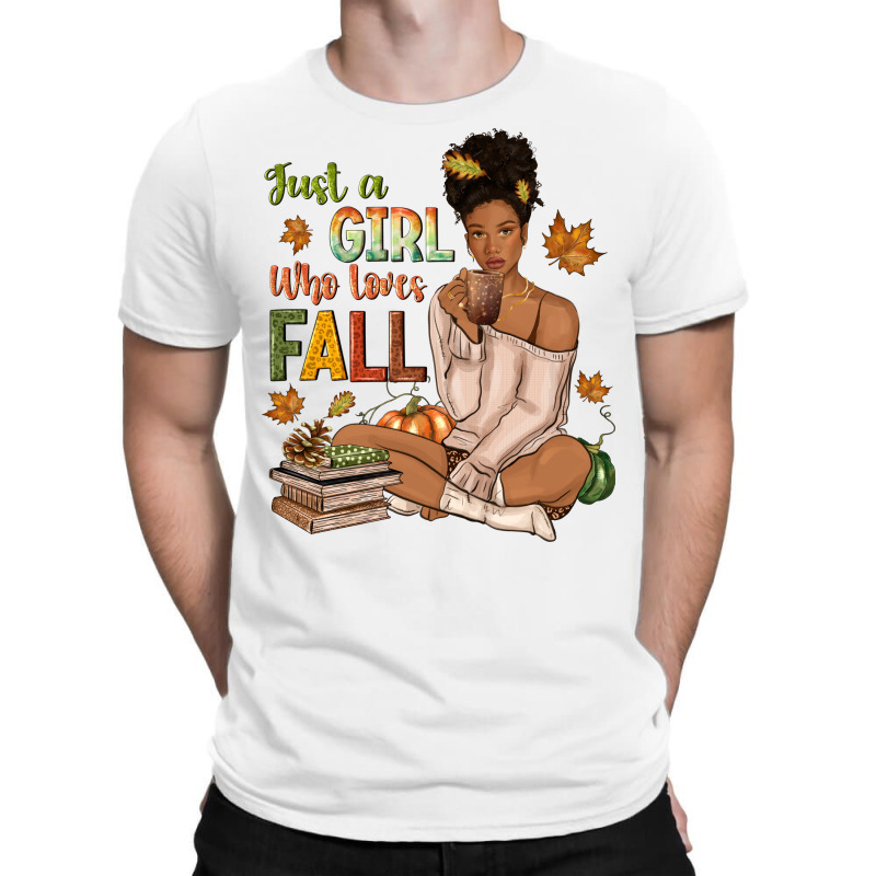 Just A Girl Who Loves Fall Afro Woman T-Shirt by NancyCooperArtShop | Artistshot