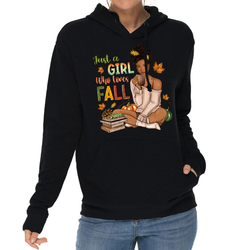 Just A Girl Who Loves Fall Afro Woman Lightweight Hoodie by NancyCooperArtShop | Artistshot