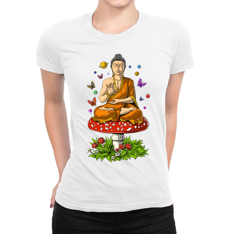 Buddha Magic Mushrooms Meditation Ladies Fitted T-Shirt by Rob Store | Artistshot