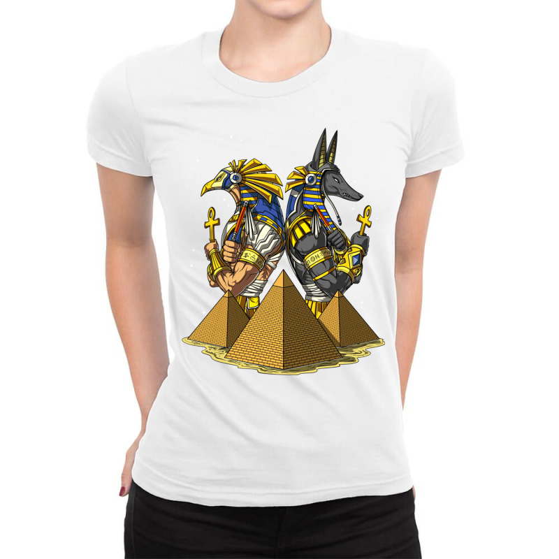 Egyptian Gods Anubis Ra Ankh Pyramids Mythology Ladies Fitted T-Shirt by Rob Store | Artistshot