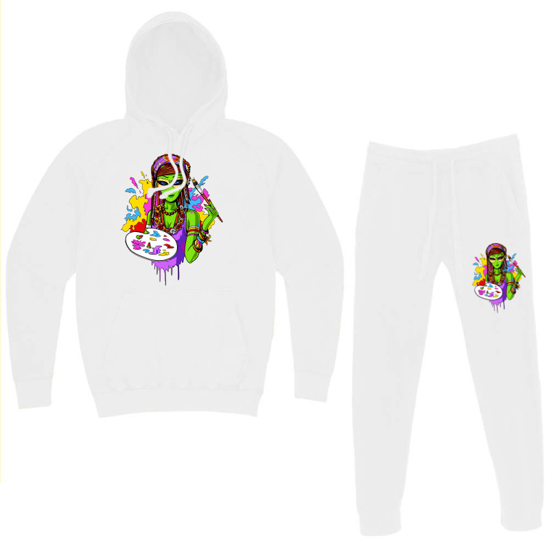 Hippie Alien Girl Psychedelic Painting Artist Hoodie & Jogger Set | Artistshot