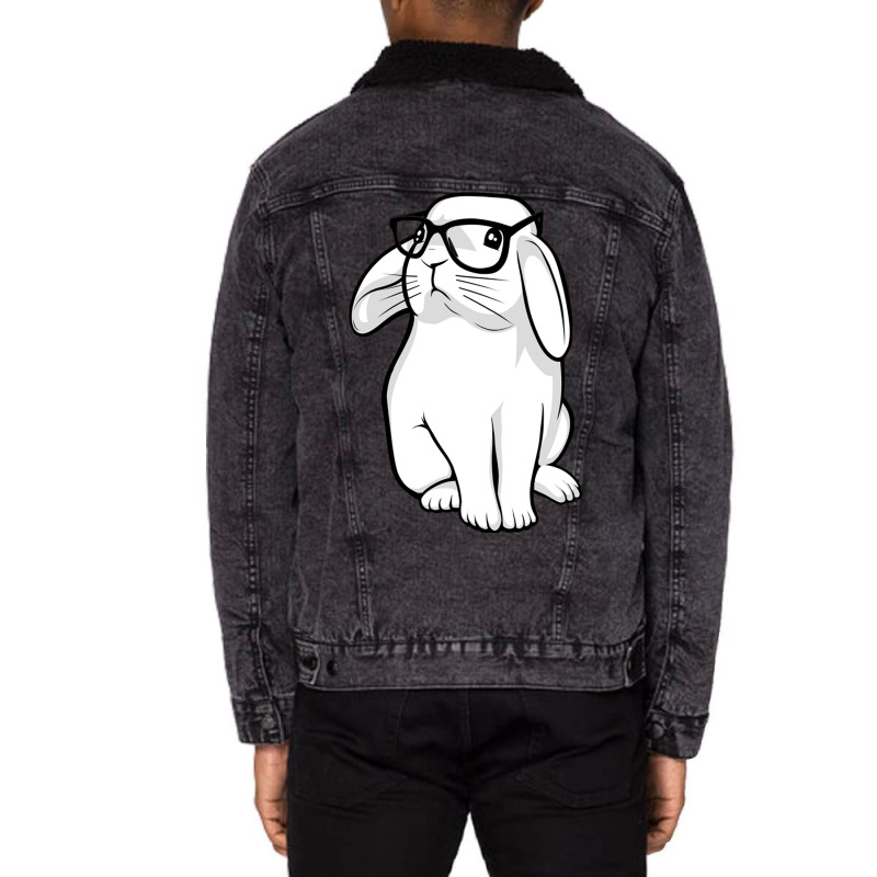 Hipster Rabbit Nerdy Bunny Unisex Sherpa-lined Denim Jacket | Artistshot