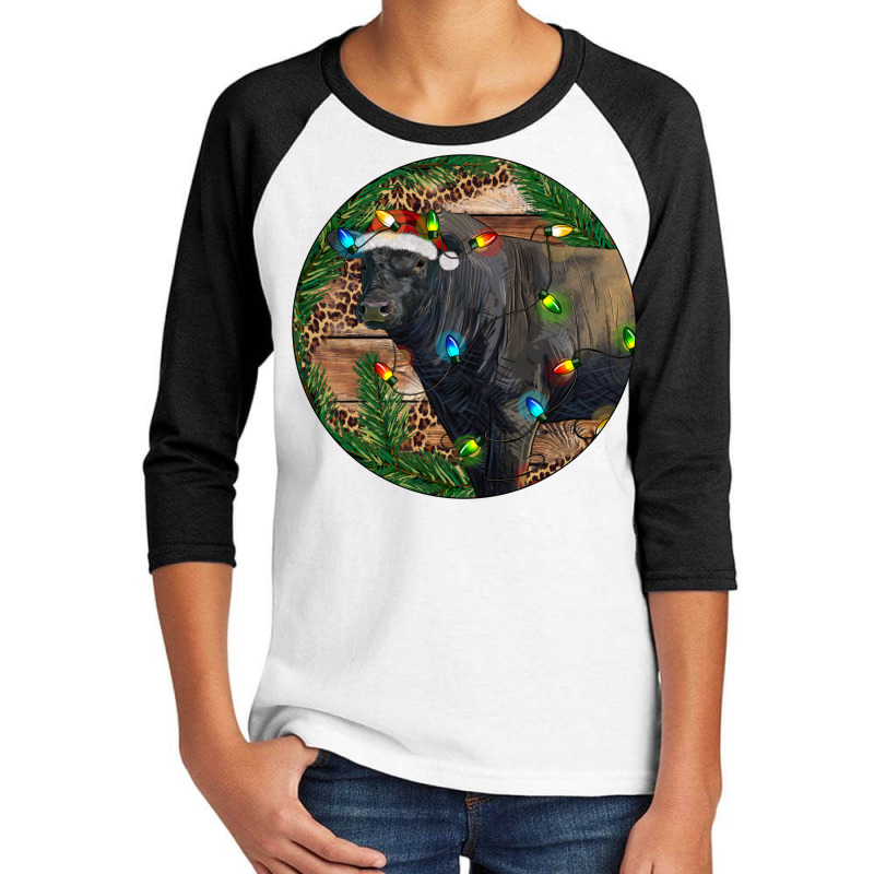 Black Angus Bull With Christmas Lights Youth 3/4 Sleeve by RanaPortraitStore | Artistshot