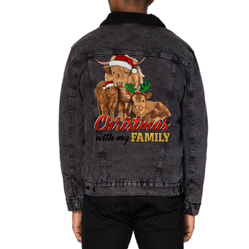 Cow And Calves Christmas With My Family Unisex Sherpa-Lined Denim Jacket by RanaPortraitStore | Artistshot