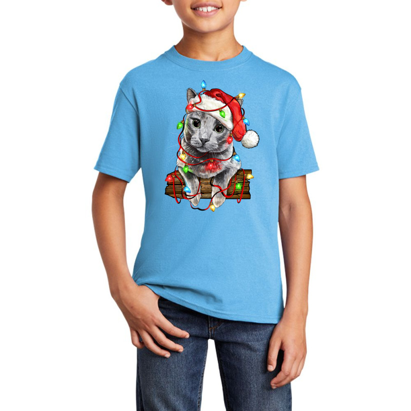 Christmas Russian Blue Cat Basic Youth T-shirt by LillyAllenDesigns | Artistshot