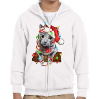 Christmas Russian Blue Cat Youth Zipper Hoodie | Artistshot