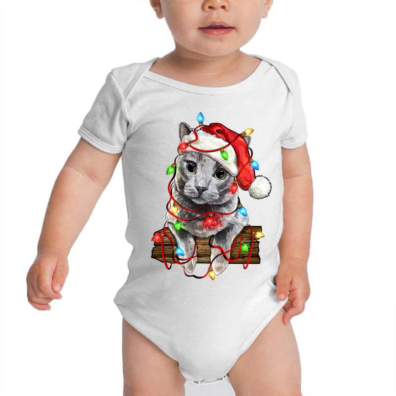 Christmas Russian Blue Cat Baby Bodysuit by LillyAllenDesigns | Artistshot