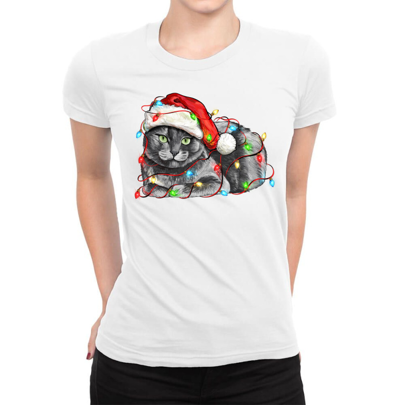 Christmas Russian Blue Cat Ladies Fitted T-Shirt by LillyAllenDesigns | Artistshot