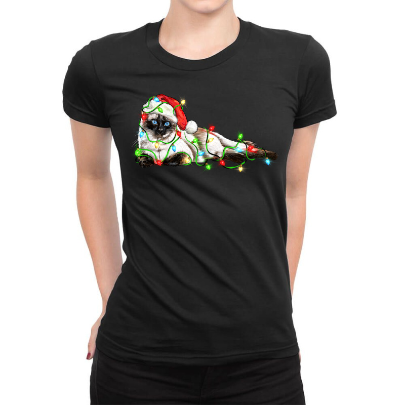 Christmas Siamese Cat Ladies Fitted T-Shirt by LillyAllenDesigns | Artistshot