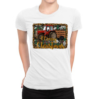 Merry Christmas Farm Tractor Ladies Fitted T-shirt | Artistshot