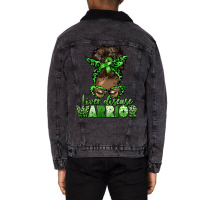 Liver Disease Warrior Afro Messy Bun Unisex Sherpa-lined Denim Jacket | Artistshot