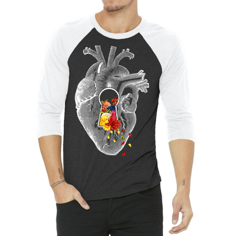 Keyhole Flower Heart Vintage Collage 3/4 Sleeve Shirt by Jeorge | Artistshot