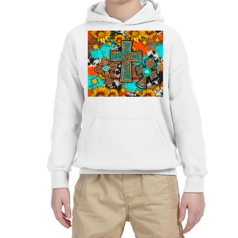 Three Cross Sunflowers And Stars Youth Hoodie by HRA Design Shop | Artistshot