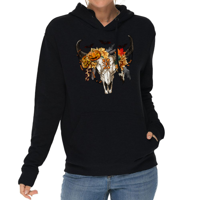 Halloween Bull Skull Lightweight Hoodie by RanaPortraitStore | Artistshot