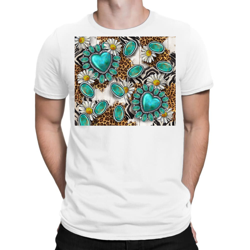 Western Daisies Turquoise Gemstone Leopard T-shirt | Artistshot