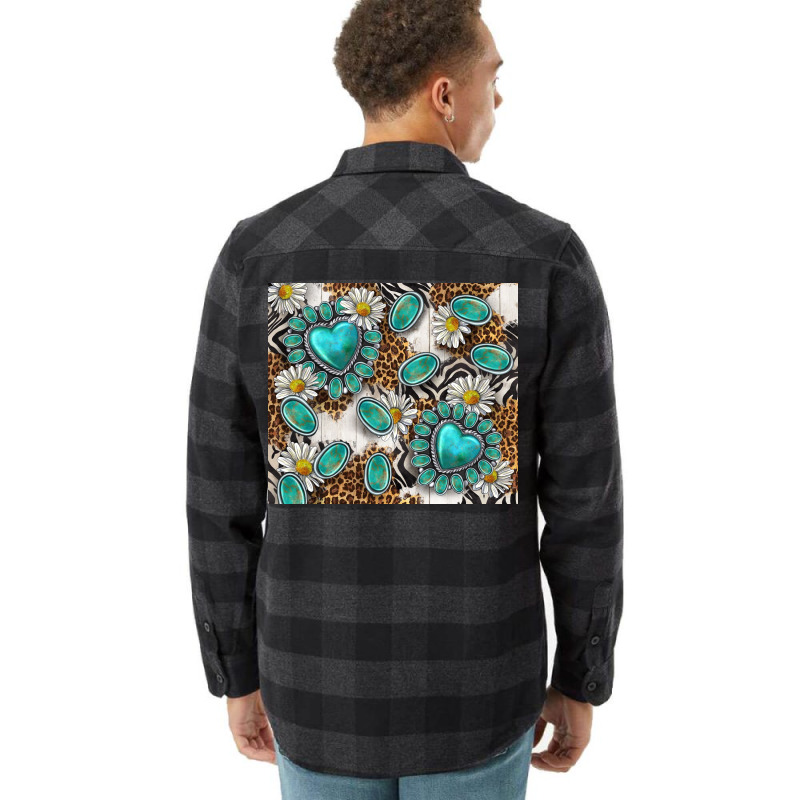 Western Daisies Turquoise Gemstone Leopard Flannel Shirt | Artistshot