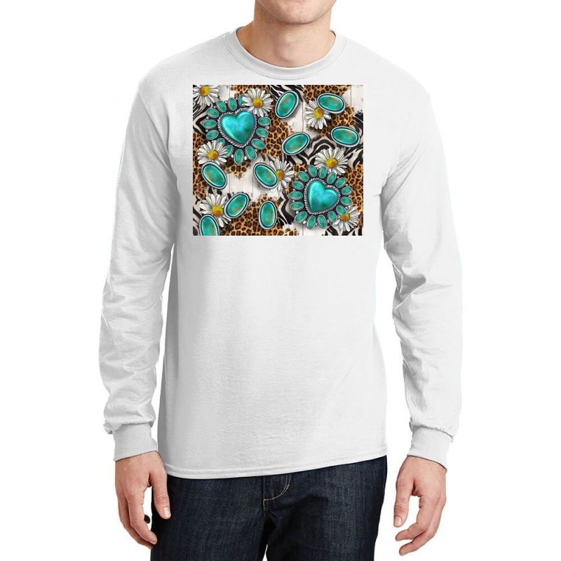 Western Daisies Turquoise Gemstone Leopard Long Sleeve Shirts | Artistshot