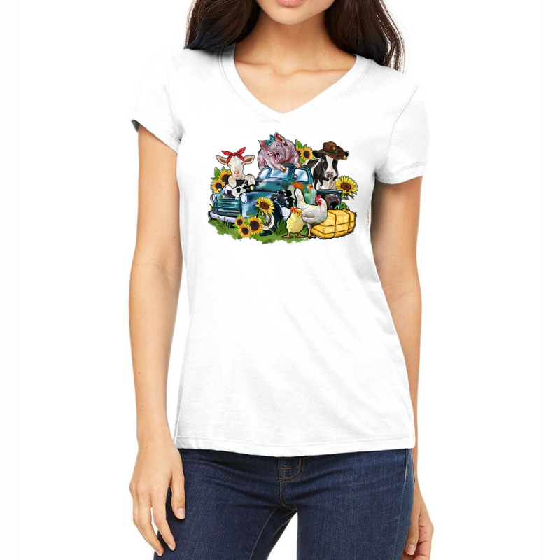 Farm Animals Truck Women's V-Neck T-Shirt by Zillion Design Studio | Artistshot