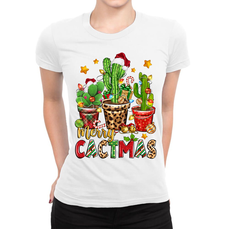 Christmas Cactus Merry Cactmas Ladies Fitted T-Shirt by Zillion Design Studio | Artistshot