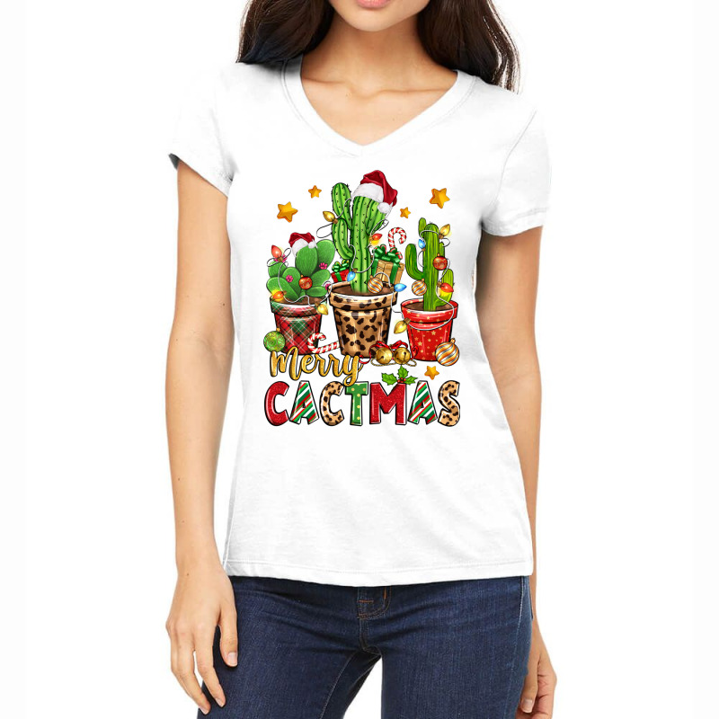 Christmas Cactus Merry Cactmas Women's V-Neck T-Shirt by Zillion Design Studio | Artistshot