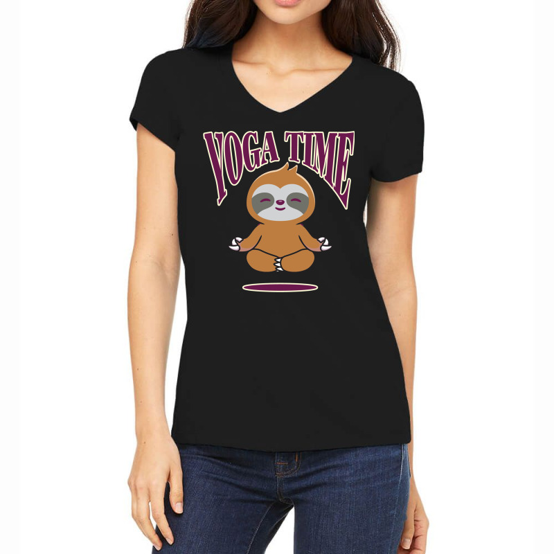 Sloth Yoga Time I Meditation Pilates Women's V-Neck T-Shirt by binly | Artistshot