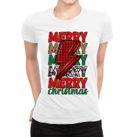 Merry Christmas Lightning Bolt Ladies Fitted T-shirt | Artistshot