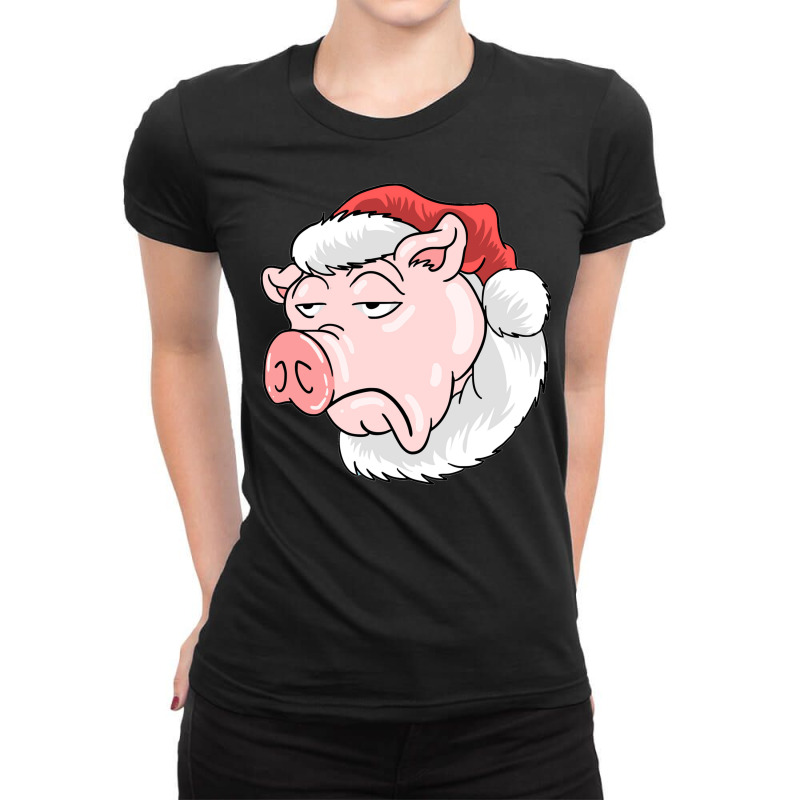 Pig Santa Christmas Funny Farming Merry Pigmas Ladies Fitted T-Shirt by BetterManufaktur | Artistshot