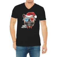 Pug Puppy Dog Santa Claus Christmas Cute Dog Face V-neck Tee | Artistshot