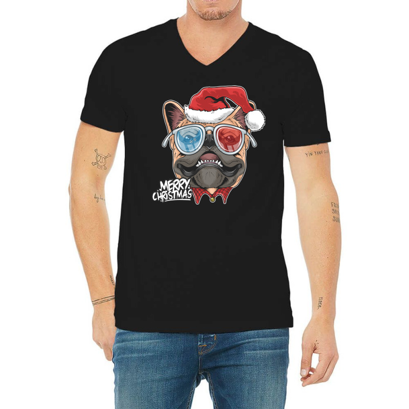 Pug Puppy Dog Santa Claus Christmas Cute Dog Face V-neck Tee | Artistshot