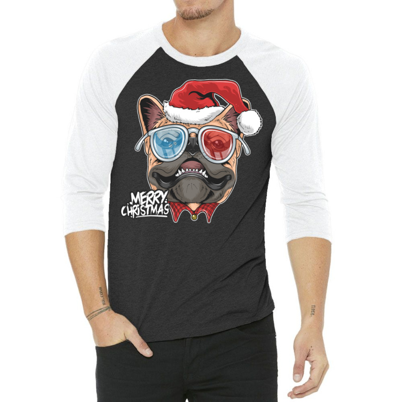 Pug Puppy Dog Santa Claus Christmas Cute Dog Face 3/4 Sleeve Shirt | Artistshot