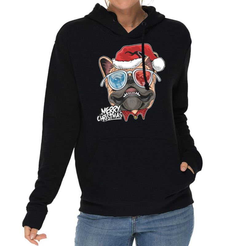 Pug Puppy Dog Santa Claus Christmas Cute Dog Face Lightweight Hoodie | Artistshot