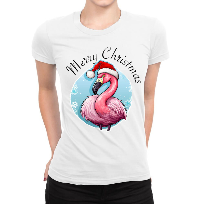 Pink Flamingo  - Merry Christmas Ladies Fitted T-Shirt by velvetroom | Artistshot