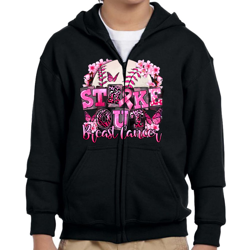 Strike Out Breast Cancer Baseball Youth Zipper Hoodie by FaDigitalArtStudio | Artistshot