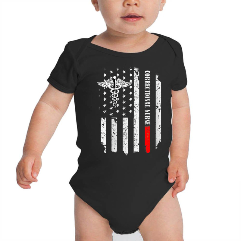 Womens Correctional Nurse American Flag Thin Line Nursing Men Women V Baby Bodysuit | Artistshot