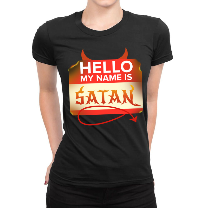 Hello My Name Is Satan For Halloween Ladies Fitted T-shirt | Artistshot