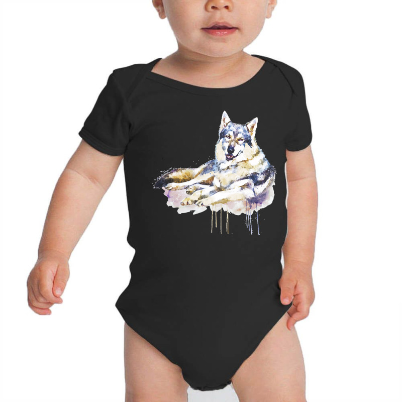 Sitting Wolf Painting T  Shirt Smiling Wolf T  Shirt Baby Bodysuit | Artistshot