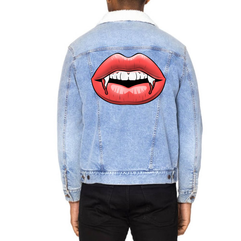 Vampire Fangs For Halloween Unisex Sherpa-Lined Denim Jacket by queerappear | Artistshot