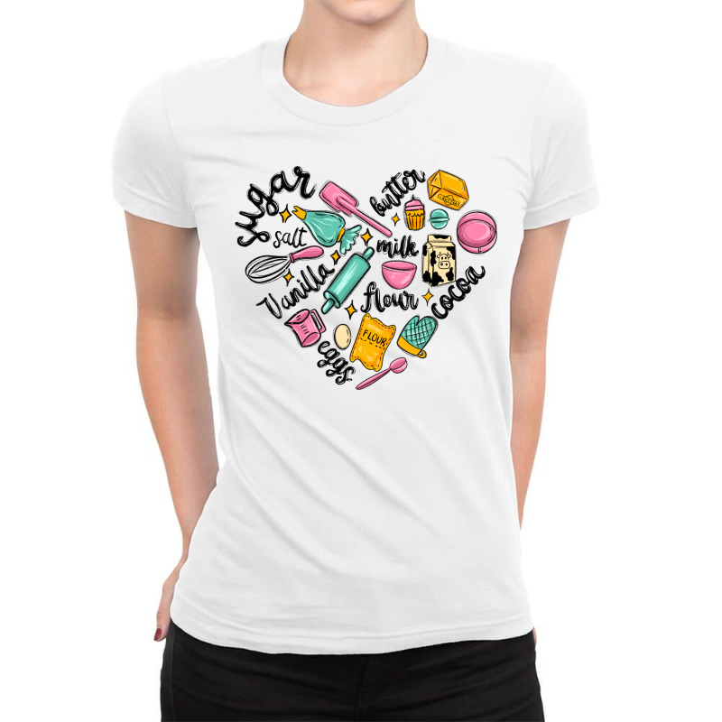 Vanilla Eggs Sugar Cocoa And Kitchen Heart Ladies Fitted T-Shirt by MaliasSmallBusiness | Artistshot