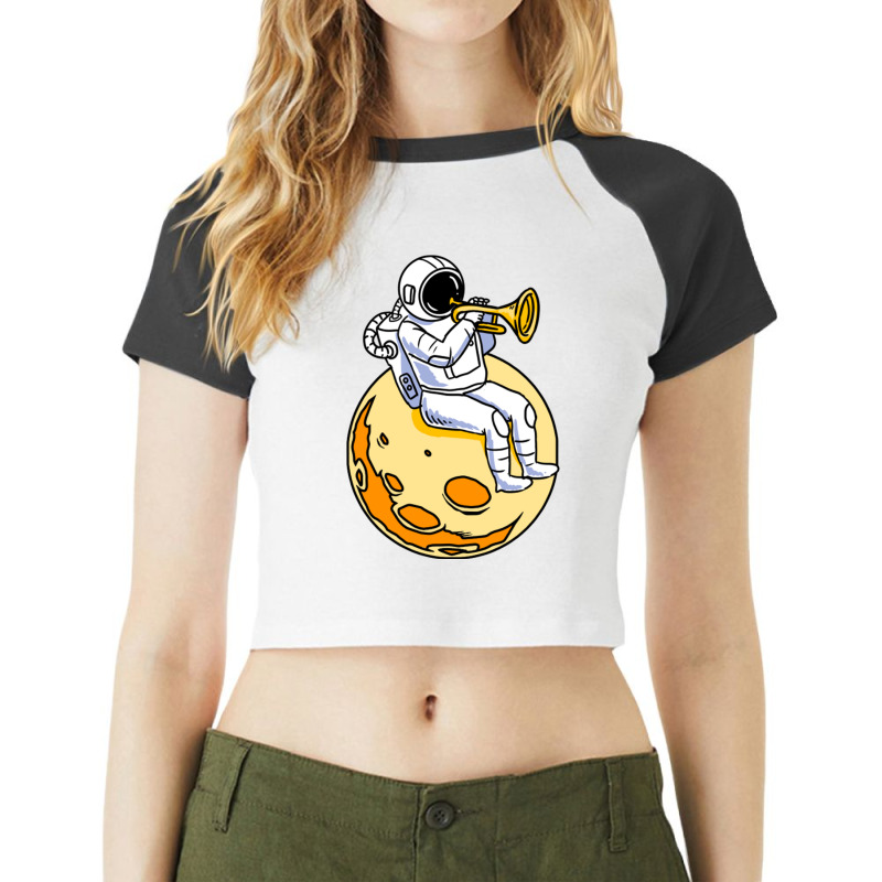 Astronaut Playing Trumpet For Trumpet Player Raglan Crop Top by queerappear | Artistshot