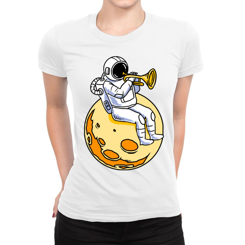 Astronaut Playing Trumpet For Trumpet Player Ladies Fitted T-Shirt by queerappear | Artistshot