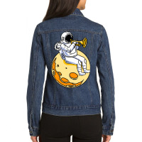 Astronaut Playing Trumpet For Trumpet Player Ladies Denim Jacket | Artistshot