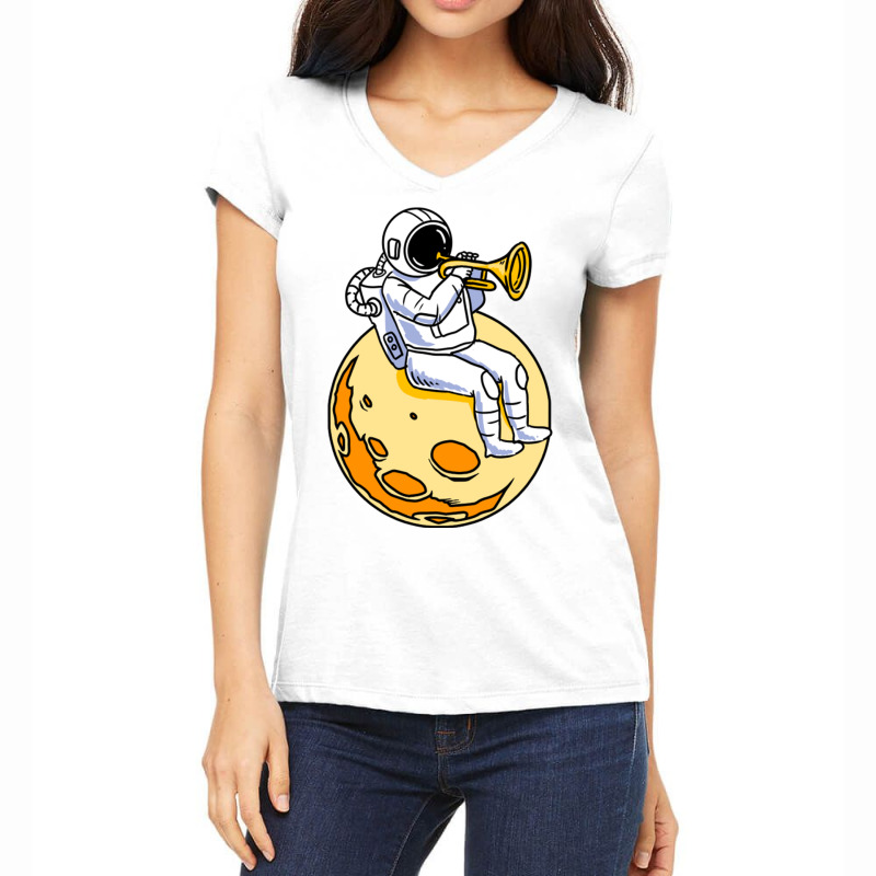 Astronaut Playing Trumpet For Trumpet Player Women's V-Neck T-Shirt by queerappear | Artistshot