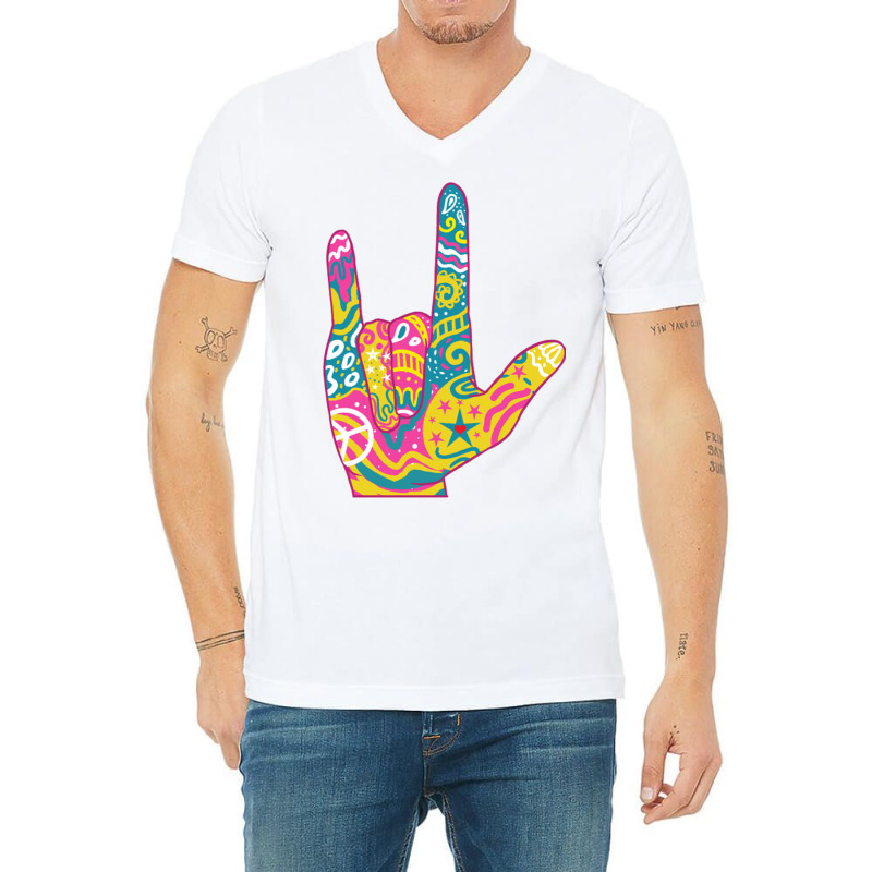 American Sign Language I Love You For Deaf Awarene V-Neck Tee by queerappear | Artistshot