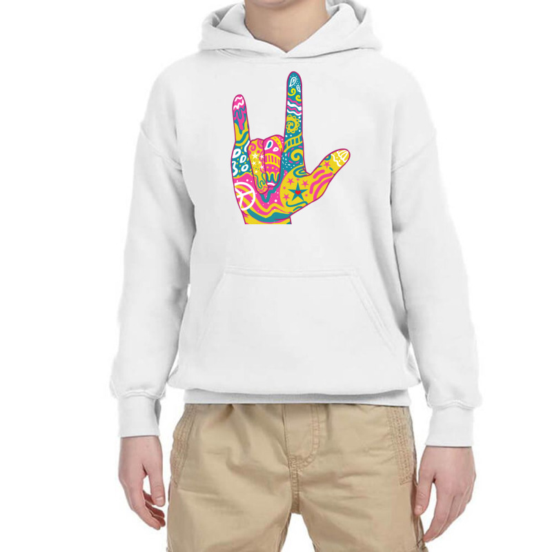 American Sign Language I Love You For Deaf Awarene Youth Hoodie by queerappear | Artistshot