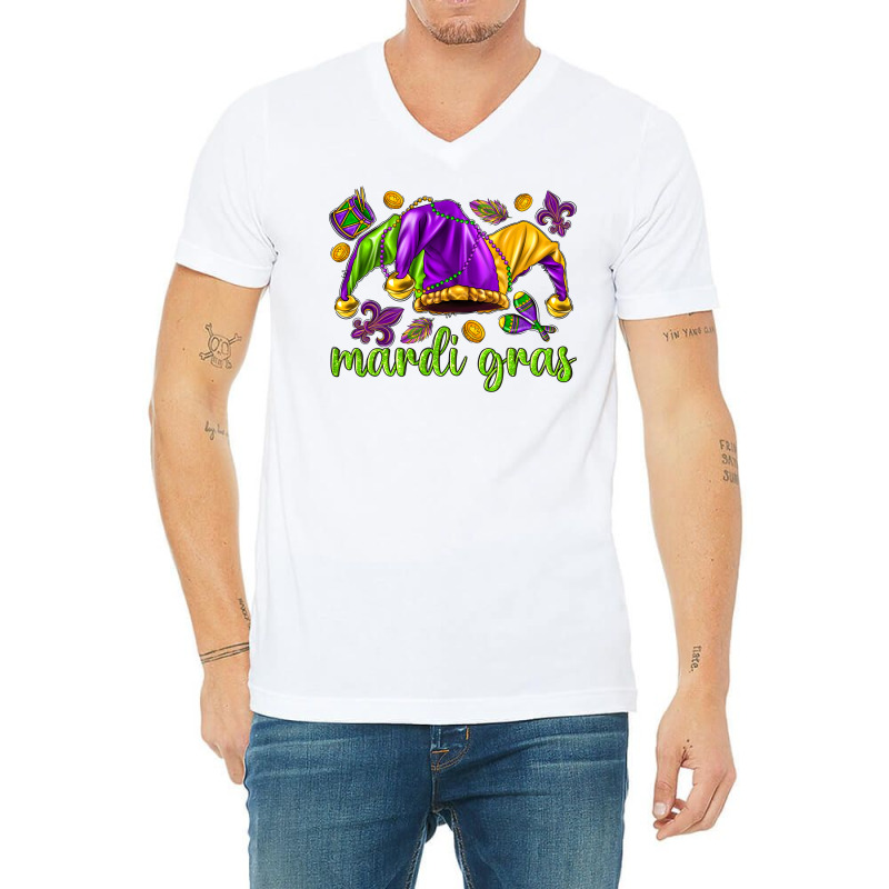 Mardi Gras With Jester V-Neck Tee by NancyCooperArtShop | Artistshot