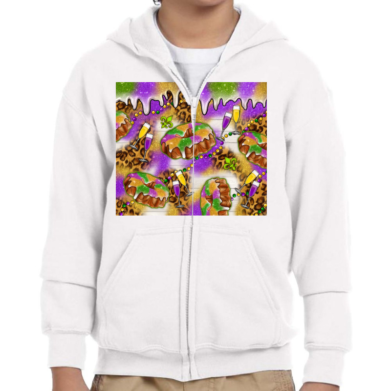 Mardi Gras With King Cake Youth Zipper Hoodie | Artistshot